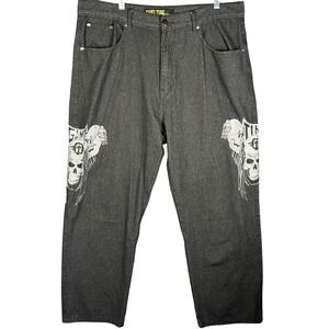 Game Time Denim Jeans‎ Mens 38 Black Embroidered Skull Winged Logo Streetwear